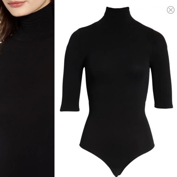 Commando Ballet Body Turtleneck Bodysuit Black Short Sleeves Snap Thong - Picture 2 of 13